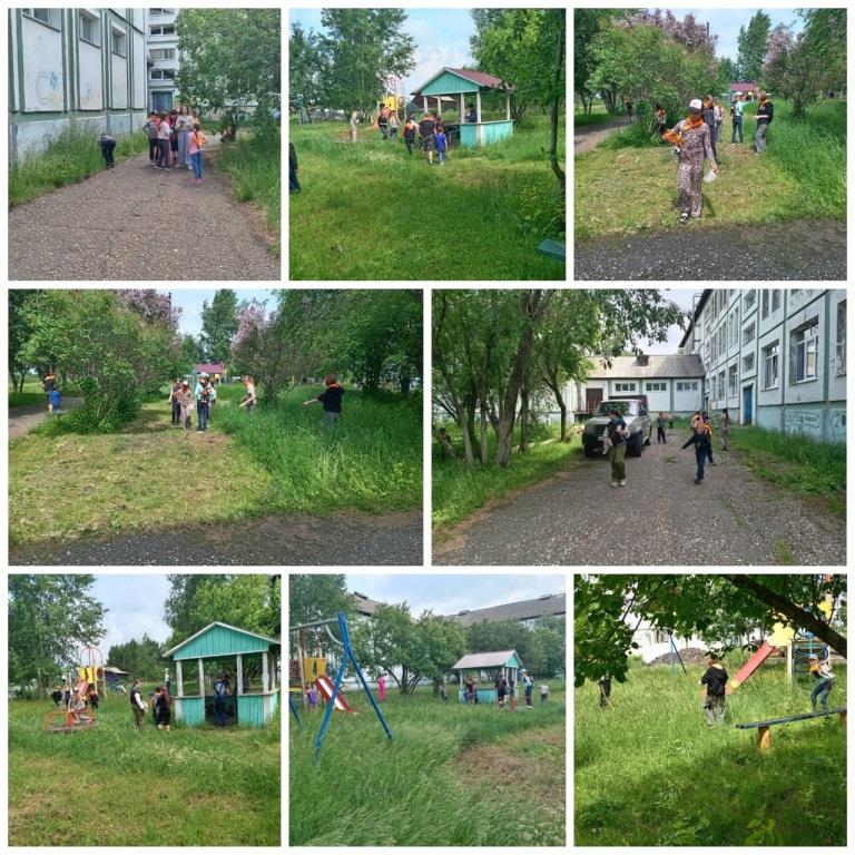 Уборка территории школы.